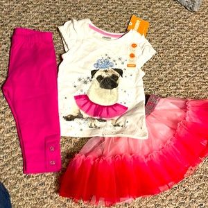 NWT GYMBOREE EIFFEL FLOWERS DOG TEE & LEGGINGS & HELLO KITTY TUTU 12-18 MONTHS